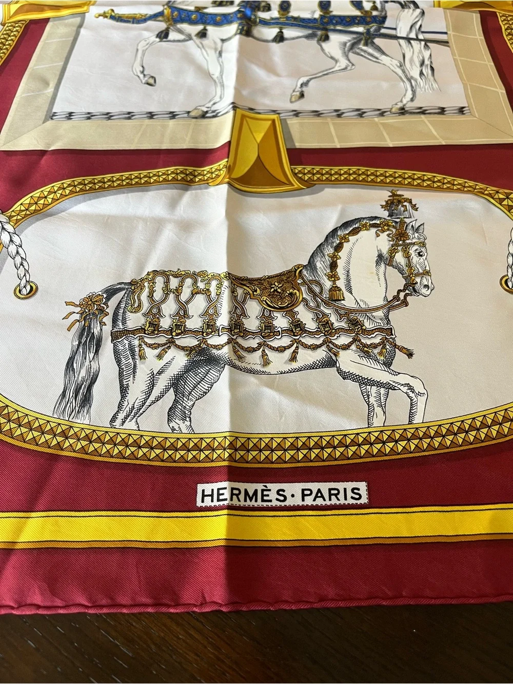 Hermes Grand Apparat Red Equestrian Silk Scarf